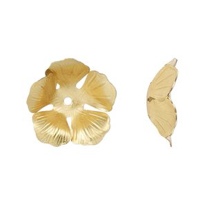 Bead cap, gold-finished copper, 19x6mm flower, fits 10-12mm round bead. Sold per pkg of 10.