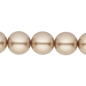 Bead, glass pearl, coated glass, champagne, 12mm round. Sold per 20 " strand, approximately 50 beads.