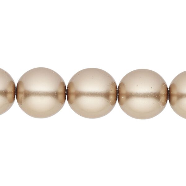 Bead, glass pearl, coated glass, champagne, 12mm round. Sold per 20 " strand, approximately 50 beads. image number 0