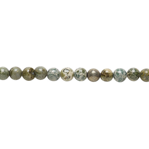 Bead, green brecciated jasper (natural), 4mm round, B grade, Mohs hardness 6-1/2 to 7. Sold per 15-1/2" to 16" strand. image number 0
