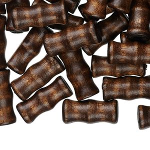 Bead, wood (dyed / waxed), dark brown, 16x7mm hand-cut bamboo. Sold per pkg of 500.
