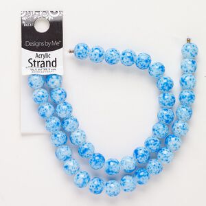 Bead 1pkg1 glass 10mm speckled round 15.5-16 inch, opaque blue / white