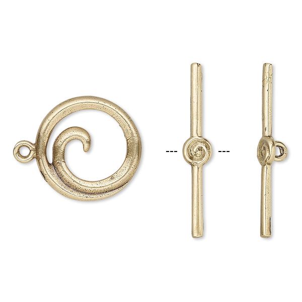 Clasp, toggle, antiqued brass, 15.5mm round swirl. Sold individually. image number 0
