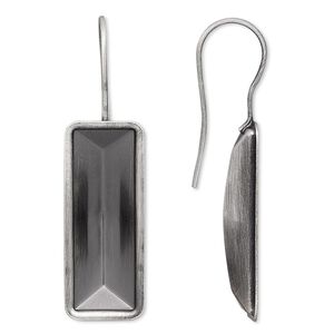 Ear wire fishhook 1pkg4 Almost Instant Jewelry® antique silver-plated, 40x13mm / 24x8mm rectangle glue-in setting, 20 gauge brass 2 pair
