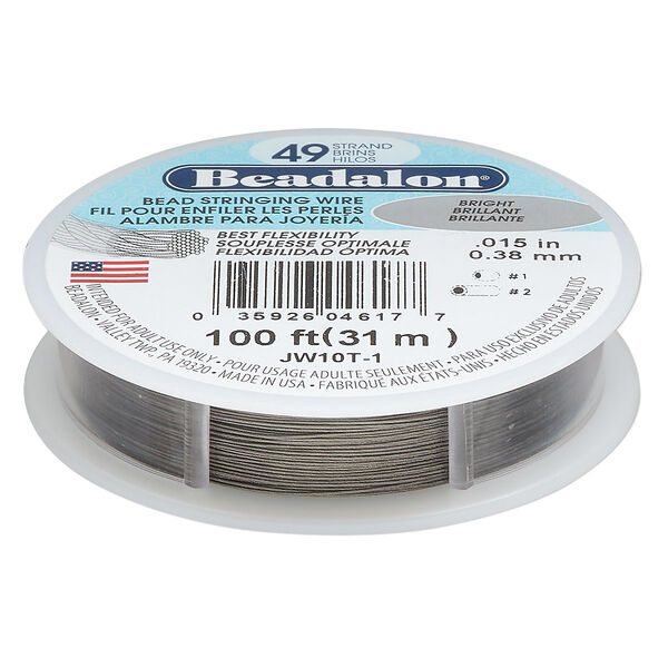 Wire, Beadalon®, nylon and stainless steel, bright, 49 strand, 0.015-inch diameter. Sold per 100-foot spool. image number 0