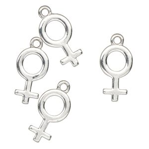 Charm, antique silver-finished "pewter" (zinc-based alloy), 18x10mm female symbol. Sold per pkg of 4.