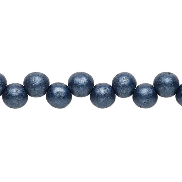 Bead, Preciosa, Czech pressed glass druk, opaque satin dark blue, 6mm top-drilled round. Sold per pkg of 30. image number 0