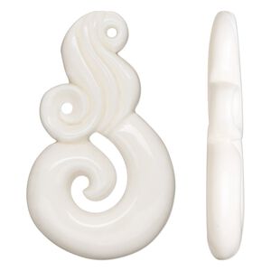 Focal, bone (bleached), white, 42x25mm hand-carved single-sided fancy swirl, Mohs hardness 2-1/2. Sold individually.