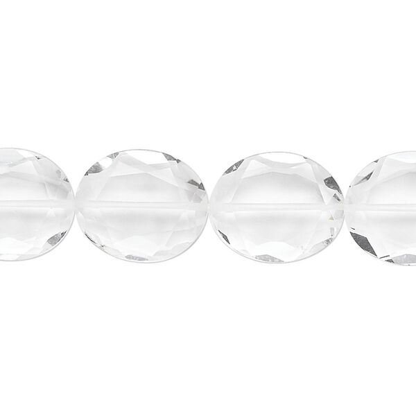 Quartz crystal 1pkg10, hand-cut faceted oval bead natural 14x12mm image number 0