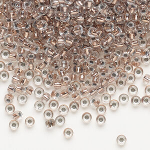 Seed bead, Miyuki, glass, 1pkg10g, #8 rocaille, transparent copper-lined crystal clear (RR-197)