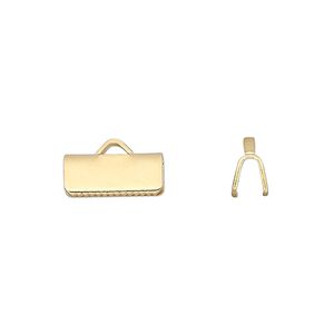 Ribbon crimp end, gold-plated brass, 13x5mm rectangle. Sold per pkg of 100.