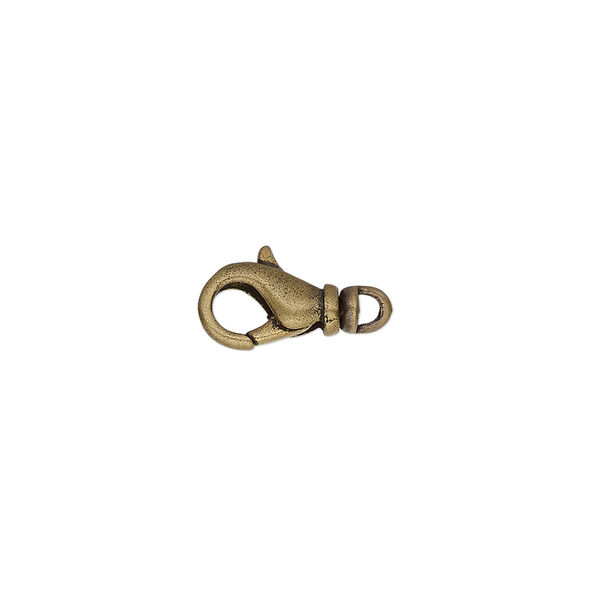 Clasp, lobster claw, antique gold-plated brass, 12x7mm with swivel. Sold per pkg of 100. image number 0