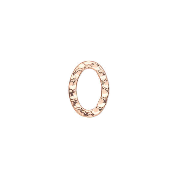 Component, copper-plated steel, 14x10mm double-sided hammered open oval. Sold per pkg of 12. image number 0