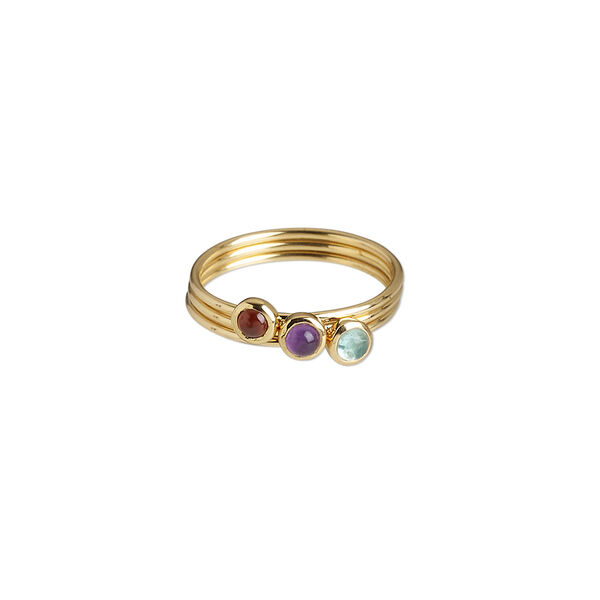 Ring, amethyst / garnet / apatite (natural) / gold-finished sterling silver, 4.5mm wide, size 7. Sold per 3-piece set. image number 0