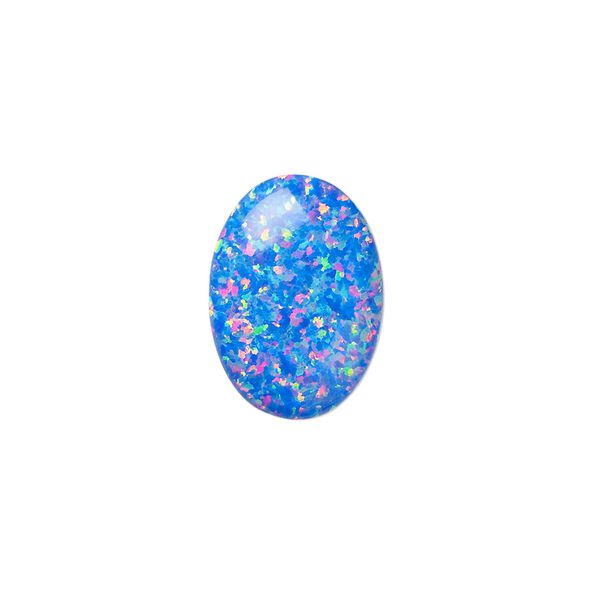 Cabochon, "opal" (silica and epoxy) (man-made), royal blue, 18x13mm calibrated oval. Sold individually. image number 0