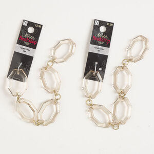 Link 1pkg10, gold-finished steel and acrylic, light peach, 34x23mm-34x24mm open 8-sided faceted oval.