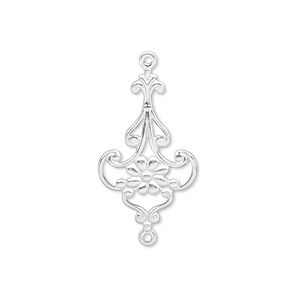 Link, silver-plated brass, 23x14mm with single-sided flower. Sold per pkg of 50.