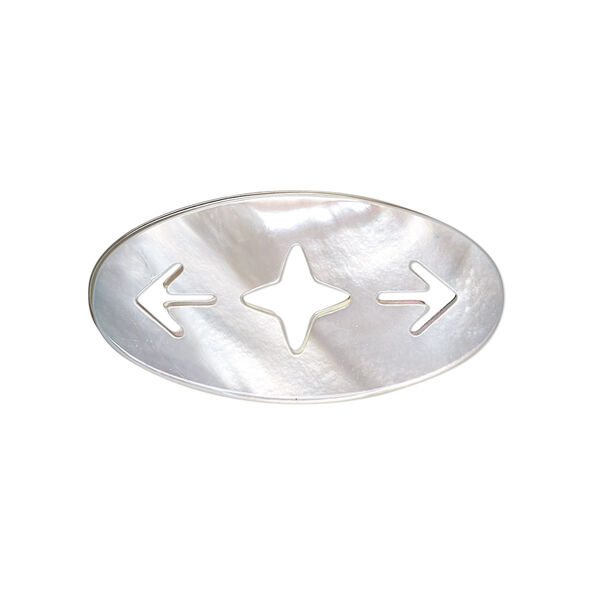 Focal, black lip shell (natural), 30x15mmm hand-cut flat oval with arrows and star, Mohs hardness 3-1/2. Sold individually. image number 0
