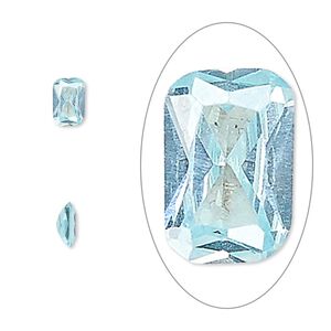 Gem, cubic zirconia, aqua blue, 6x4mm faceted emerald-cut, Mohs hardness 8-1/2. Sold per pkg of 2.