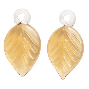 Drop, lampworked glass, transparent orange, 24x16mm handmade single-sided leaf. Sold per pkg of 2.