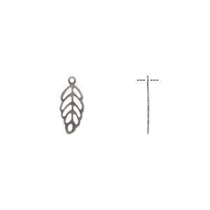 Charm, antique silver-plated brass, 11x5.5mm open leaf. Sold per pkg of 100.