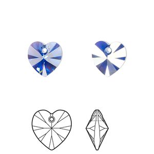 Drop 24pk sapphire AB, Crystal Passions® 10mm pendant heart 6228
