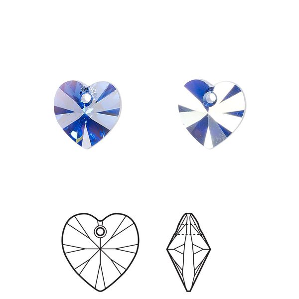 Drop 24pk sapphire AB, Crystal Passions® 10mm pendant heart 6228 image number 0