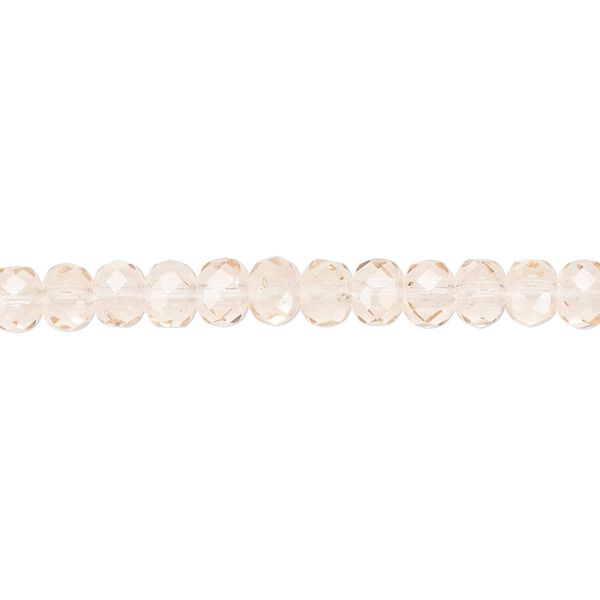 Bead, Czech fire-polished glass, light rose, 5x4mm faceted rondelle. Sold per 15-1/2" to 16" strand. image number 0