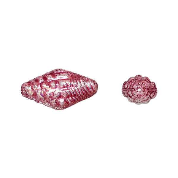 Bead, Preciosa, Czech pressed glass, opaque alabaster violet luster, 16x8mm whelk shell. Sold per pkg of 10. image number 0