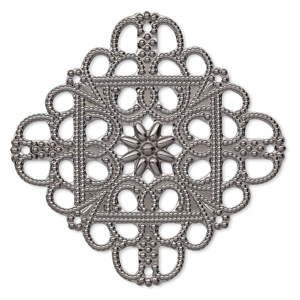 Focal, gunmetal-plated steel, 35mm single-sided filigree square with 8 loops. Sold per pkg of 10. image number 0