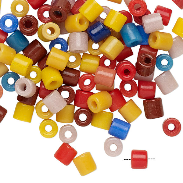 Bead mix, glass, opaque multicolored, 4-5mm round tube. Sold per pkg of 100. image number 0