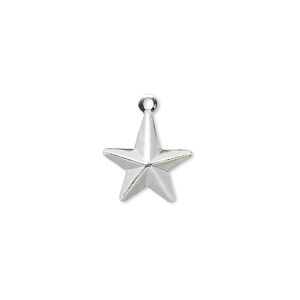 Charm, silver-plated brass, 13mm star. Sold per pkg of 100.