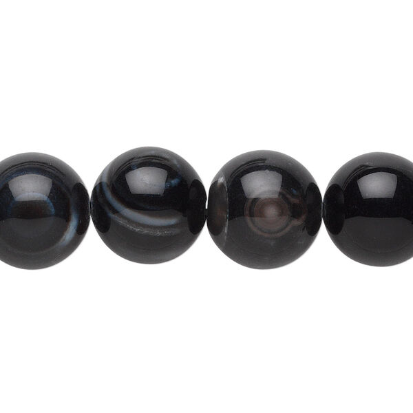 Black agate 1pkg1, round bead B grade, 15.5-16 inch 12mm image number 0