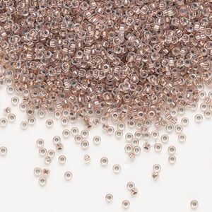 Seed bead, Miyuki, glass, pkg/250g, #15 rocaille, transparent copper-lined crystal clear, (RR-197).