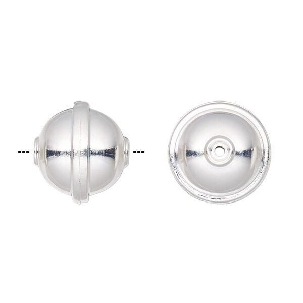 Bead, silver-plated carbon steel, 15mm rimmed round. Sold per pkg of 20. image number 0