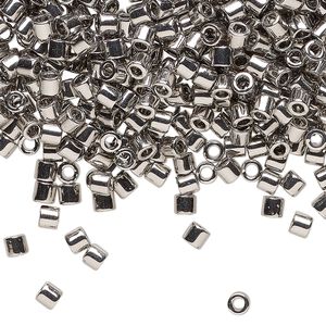 Seed bead, Delica®, glass, pkg/4g, #8 round, opaque palladium-plated (DBL-0038).