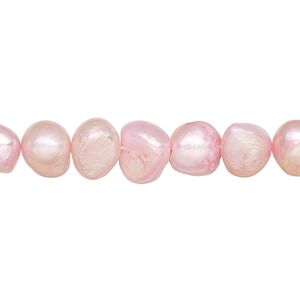 Pearl, cultured freshwater (dyed), blush, 7-8mm flat-sided potato, D grade, Mohs hardness 2-1/2 to 4. Sold per 16-inch strand.