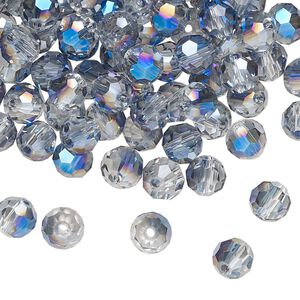 Bead, glass, translucent crystal light blue, 6mm faceted round. Sold per pkg of 144 (1 gross).