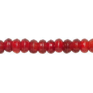 Bead, horn (dyed), red, 6x2mm hand-cut rondelle. Sold per 15-1/2" to 16" strand.