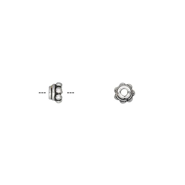 Bead cap, antiqued sterling silver, 5x3mm beaded round, fits 4-6mm bead. Sold per pkg of 4. image number 0