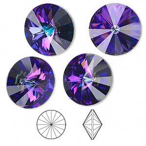 Chaton 4pk crystal heliotrope foil back, Crystal Passions® 16mm rivoli 1122
