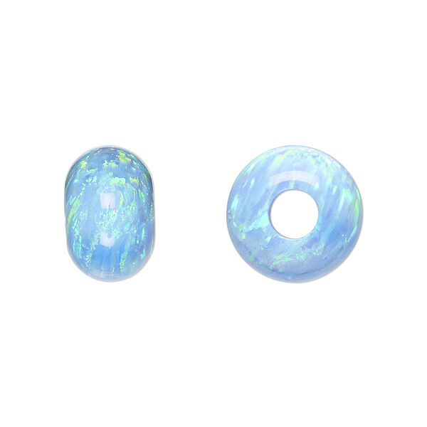 Bead, Dione®, "opal" (silica and epoxy) (man-made), light blue, 14x9mm rondelle. Sold individually. image number 0