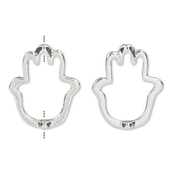 Bead frame, silver-finished "pewter" (zinc-based alloy), 25x21mm open Fatima hand, fits up to 12.5mm bead. Sold per pkg of 2. image number 0