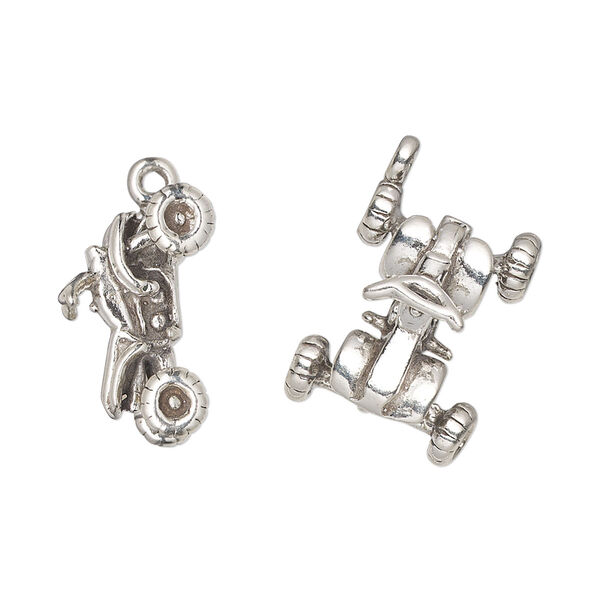 Charm, antiqued sterling silver, 18x14mm 3D quad ATV. Sold individually. image number 0