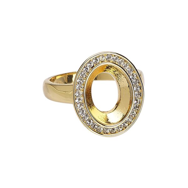 Ring, Almost Instant Jewelry®, crystals and gold-plated "pewter" (zinc-based alloy), crystal clear, 20x17mm oval with 14x10mm oval setting, size 10. Sold individually. image number 0
