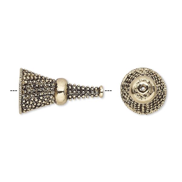 Cone, antique gold-finished bronze, 21x11.5mm textured, 8.5mm inside diameter. Sold individually. image number 0