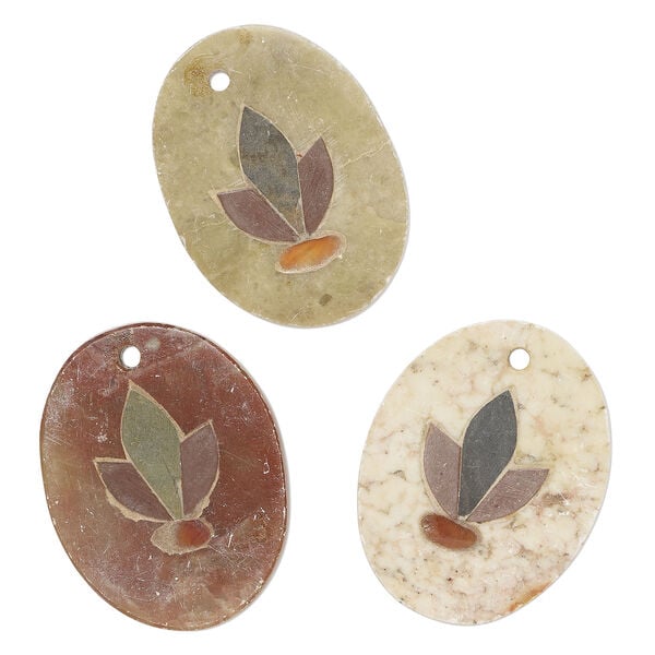 Soapstone 1pkg3, hand-cut top-drilled flat oval focal natural, 42x31mm-43x33mm image number 0
