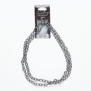 Chain 1pkg1, gunmetal-finished steel, 6.3mm oval rolo, 28 inches.