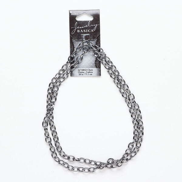 Chain 1pkg1, gunmetal-finished steel, 6.3mm oval rolo, 28 inches. image number 0