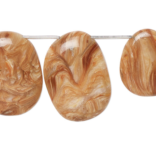 Bead, petrified wood opal (natural), 18x12mm-26x20mm graduated top-drilled oval, B grade, Mohs hardness 5 to 6-1/2. Sold per pkg of 10. image number 0